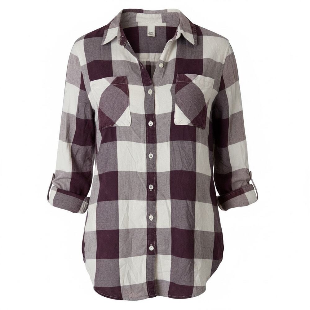 Tokyo Darling Women’s Purple Plaid Flannel Shirt Lightweight Button Up Medium